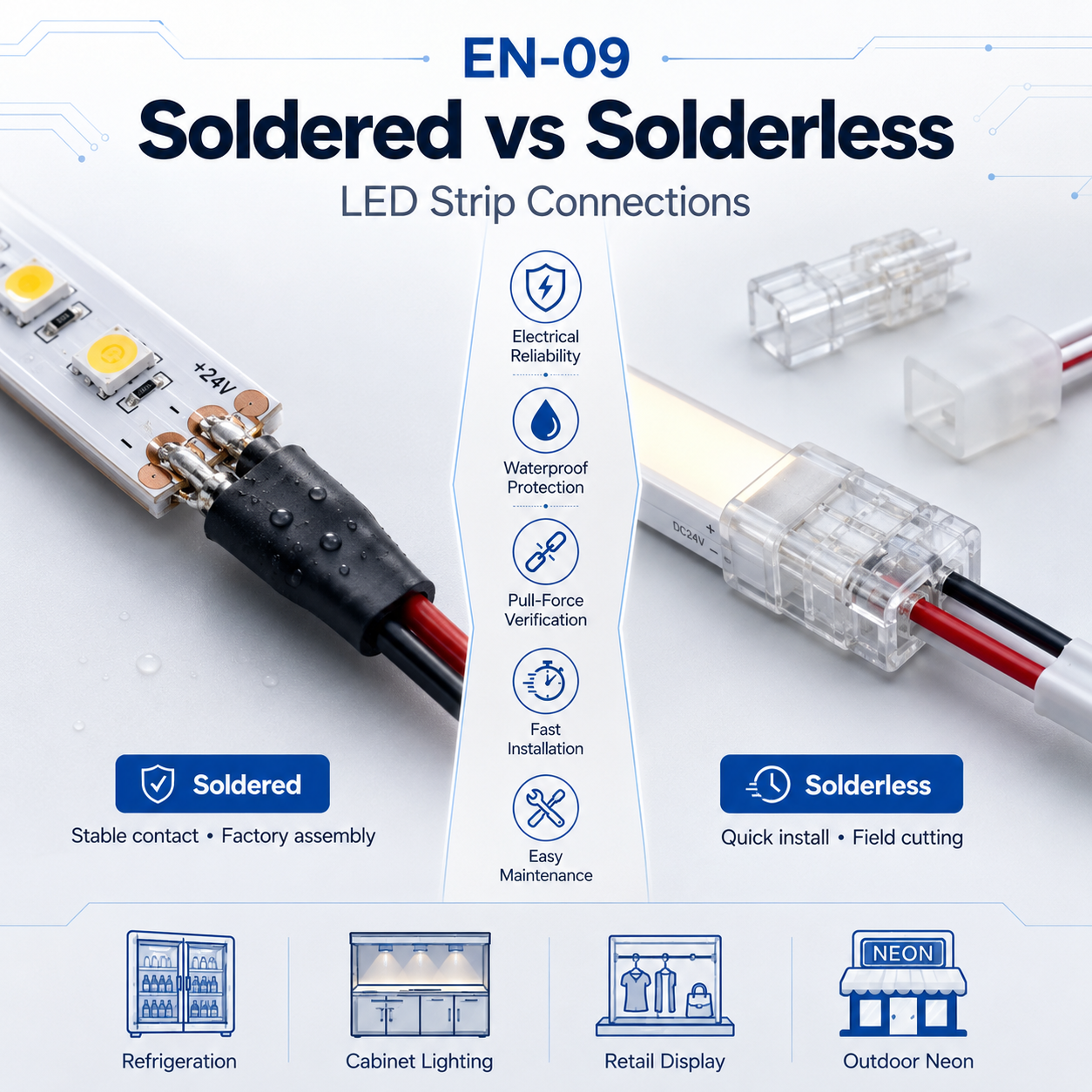 EN-09  Soldered vs Solderless LED Strip Connections