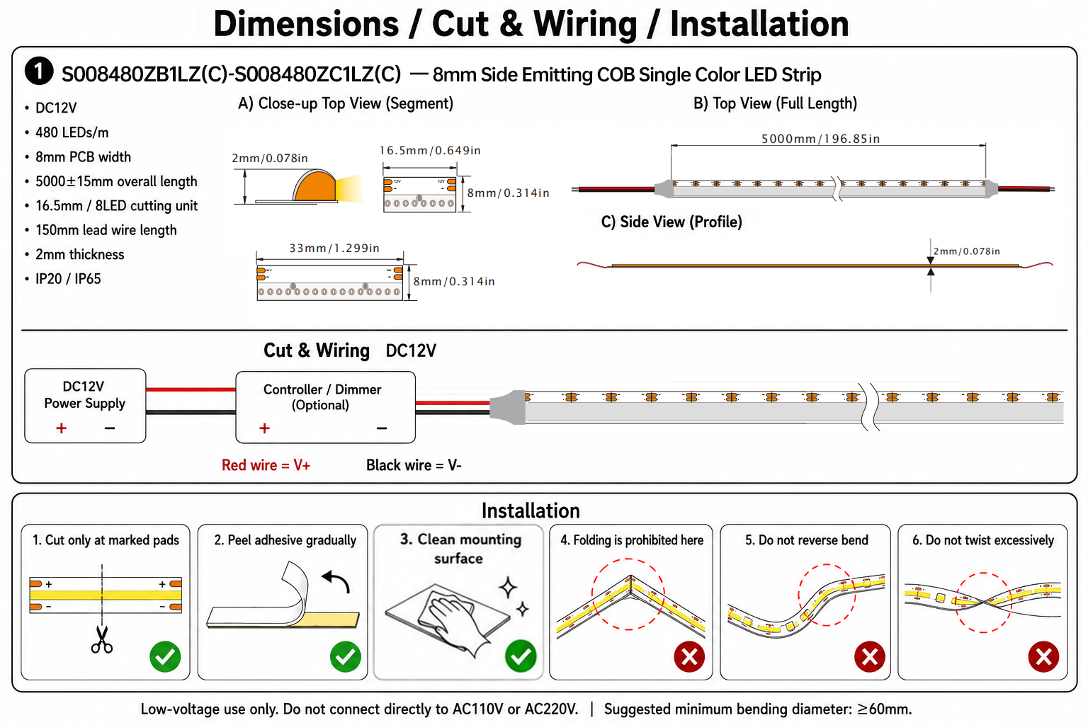 Side-Emitting Single Color COB LED Strip Series image