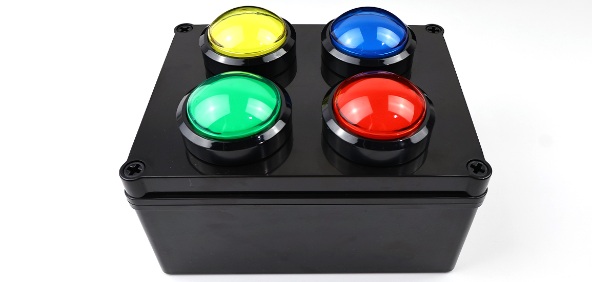 Red yellow green and blue scanning effects on a 360-degree illuminated equipment barrier