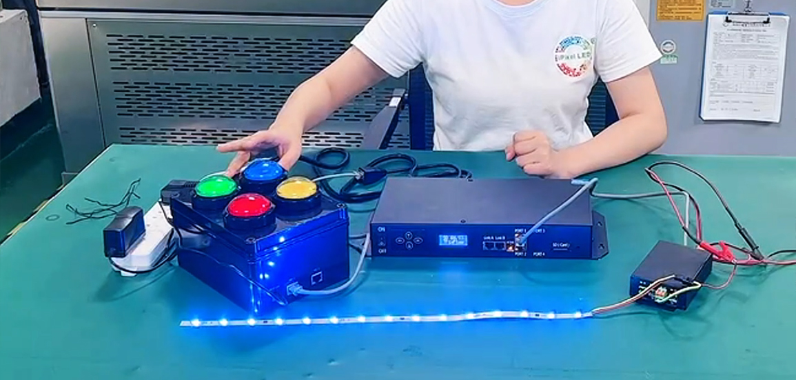 Addressable LED strip installed inside a 360-degree light-diffusing tube for an illuminated equipment barrier