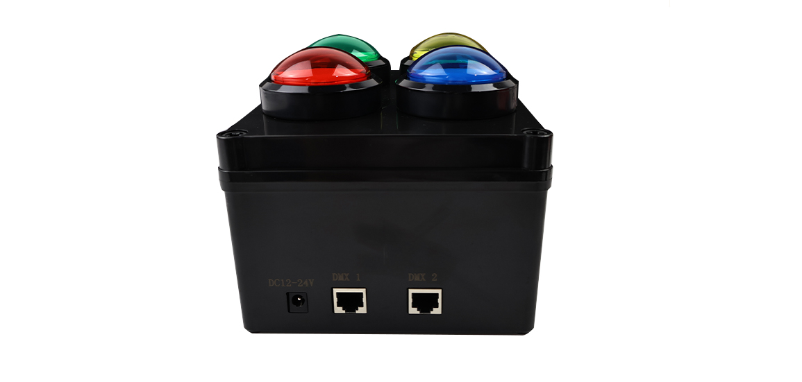 Operator selecting a programmed barrier-lighting sequence from a four-button LED control box
